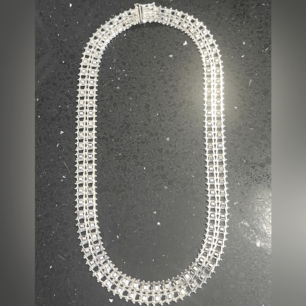 HUGE Riccio Diamond cut panther link sterling silver vintage estate Necklace QVC